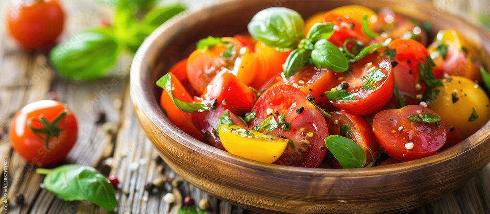 Aufkleber fresh tomato salad a vibrant vegetable dish placed on the table with a copy space image for a deligh