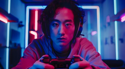 gamer with neon light