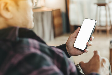 cell phone blank white screen mockup.hand holding texting using mobile on desk at office.background empty space for advertise.work people contact marketing business,technology