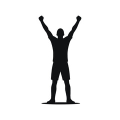 Silhouette of a Triumphant Person Celebrating Success with Raised Arms - Victory and Achievement Concept