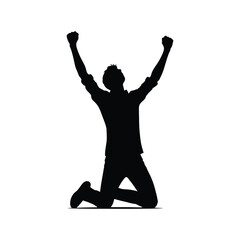 Silhouette of a Triumphant Person Celebrating Success with Raised Arms - Victory and Achievement Concept