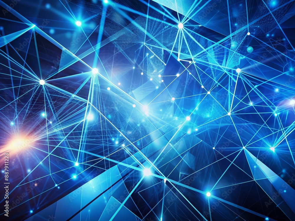Poster vibrant blue geometric shapes and lines intersect to create a futuristic technology background, repr