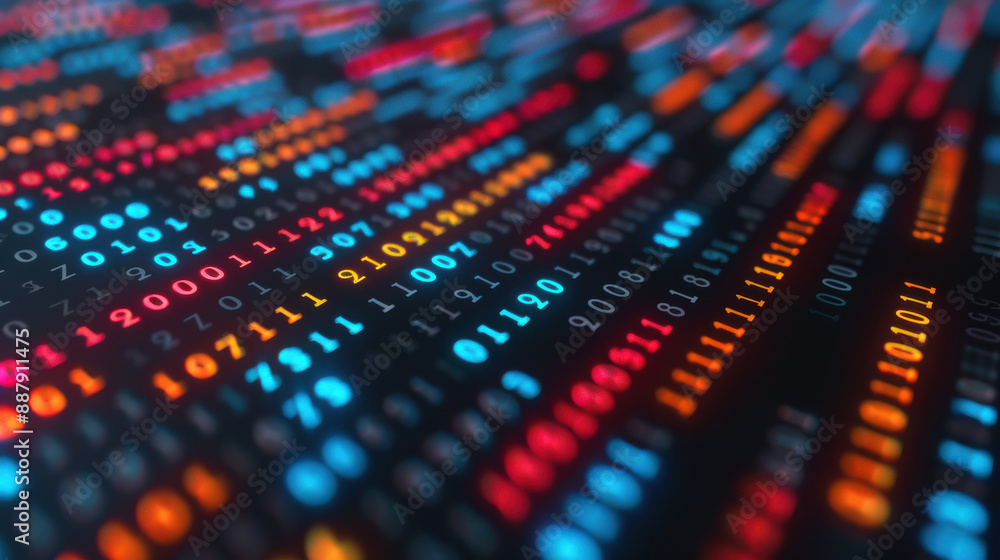 Aufkleber abstract background with colorful digital binary code. futuristic data stream and information techno