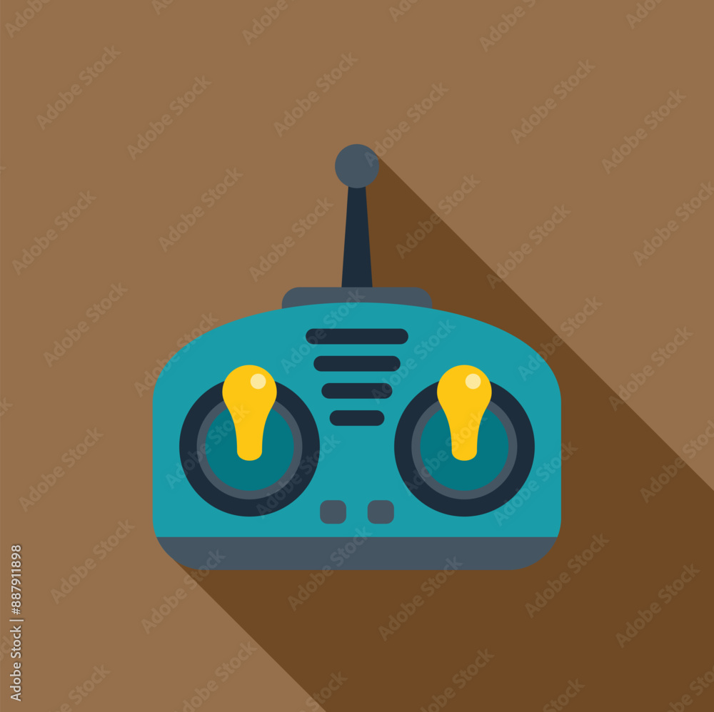 Poster remote control with antenna for controlling toys and games, featuring a flat design style with a lon