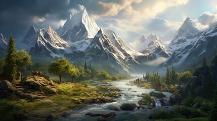 Fototapeta premium Towering mountains standing in majestic splendor