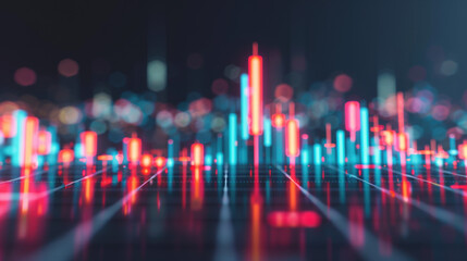 Dynamic digital chart with colorful glowing bars in a futuristic abstract background, perfect for financial, technology, or data visualization concepts.