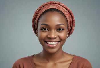 Portrait view of a regular happy smiling Nigeria woman, ultra realistic, candid, social media, avatar image, plain solid background