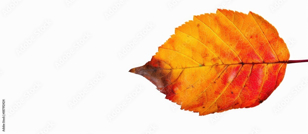 Poster vivid autumn leaf against white background with copy space image