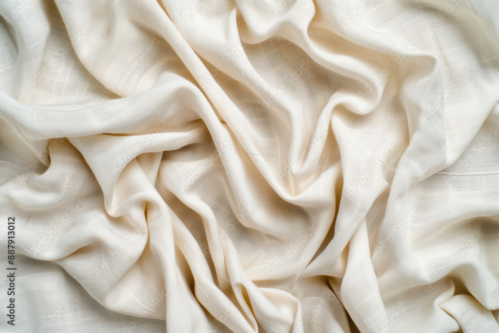 Aufkleber close-up of soft, crumpled beige fabric with subtle patterns. ideal for backgrounds, textures, or de