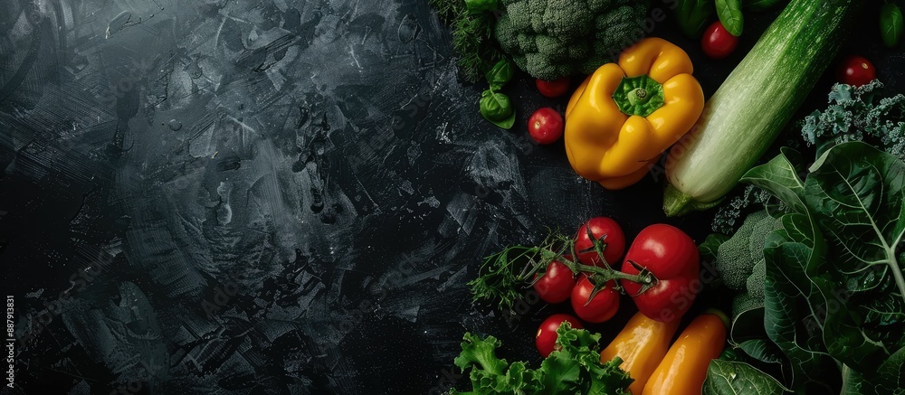 Poster top down perspective showing a vegetable concept with copy space image