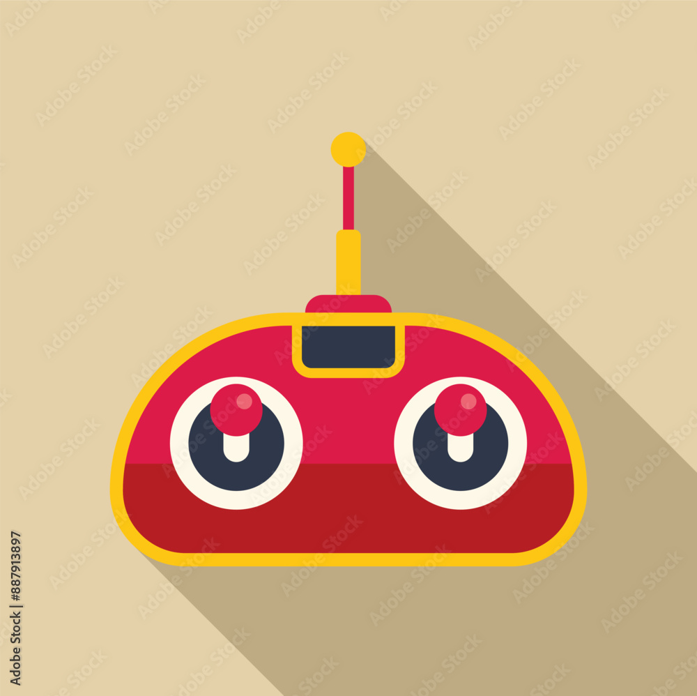 Poster red radio remote control with antenna extended upwards casting shadow on a beige background