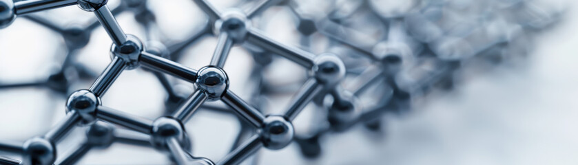 Close-up view of a molecular structure model illustrating the concept of nanotechnology and material science in a scientific background.