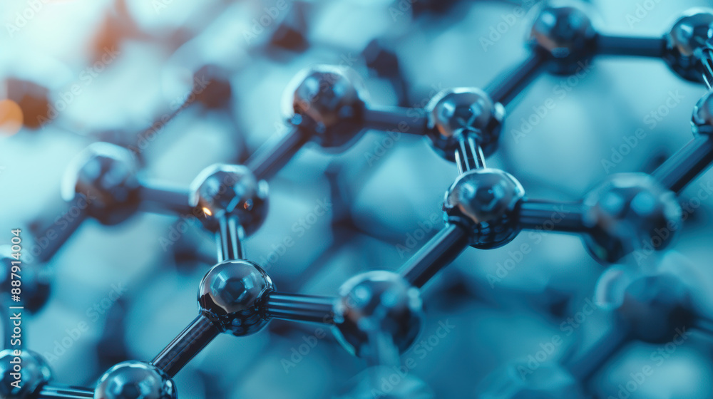 Poster closeup of a molecular structure representing nanotechnology, showcasing interconnected atoms in a b