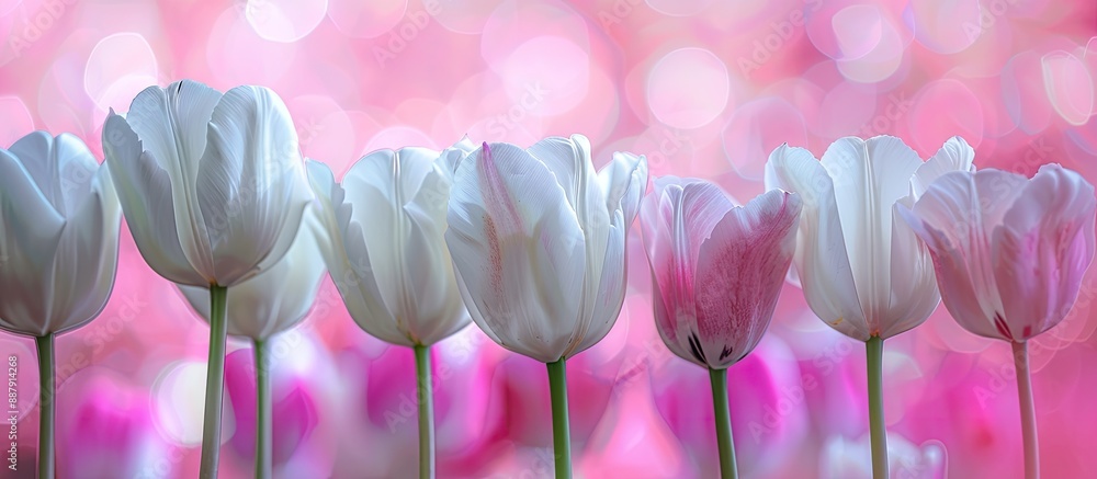 Leinwandbilder tender and intricate white and pink tulips create a charming display in a copy space image