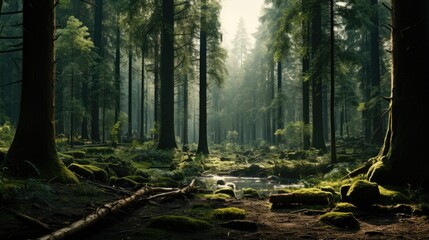 Obraz premium Towering trees in lush woodland