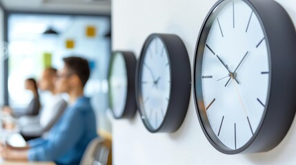 Time Management Training  employees learning time management with lighthighlighted clocks