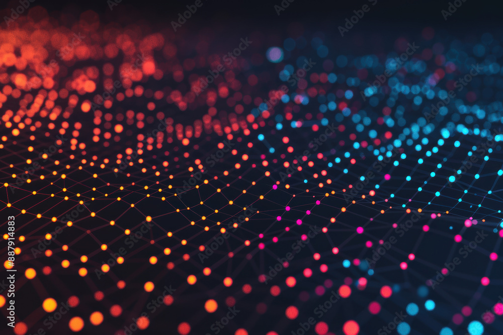 Poster abstract digital network with glowing nodes and connections, representing data flow, technology, and