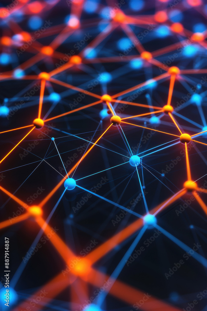 Poster futuristic network with glowing nodes and interconnected lines, showcasing digital connectivity and 