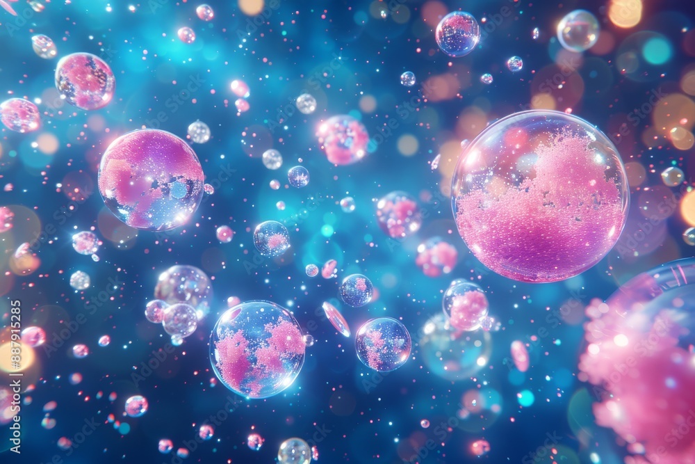 Aufkleber abstract cosmic bubbles, capturing the vibrant and dynamic motion with bright and colorful elements.
