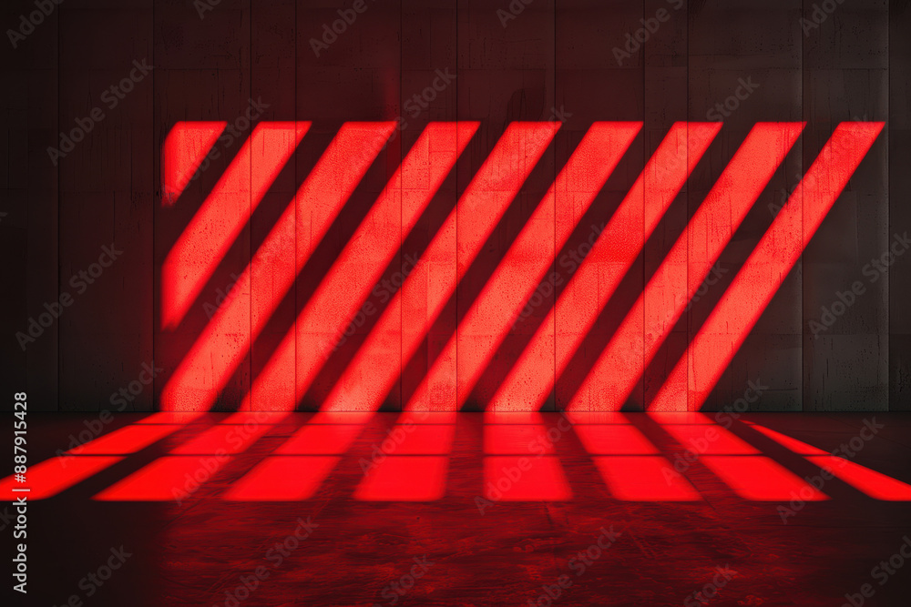 Aufkleber abstract red light rays casting diagonal shadows on a dark wall, creating dramatic lines and contras