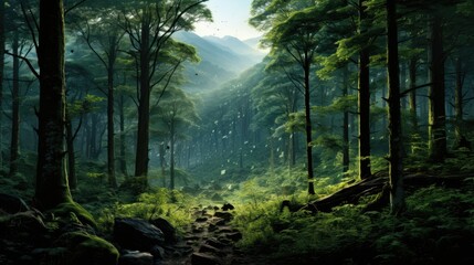 Obraz premium Towering trees in lush woodland