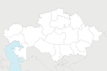 Vector blank map of Kazakhstan with regions, independent cities and administrative divisions, and neighbouring countries and territories. Editable and clearly labeled layers.