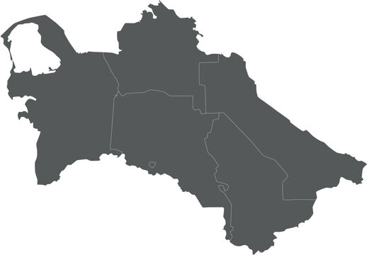 Vector regional blank map of Turkmenistan with provinces, capital city district and administrative divisions. Editable and clearly labeled layers.
