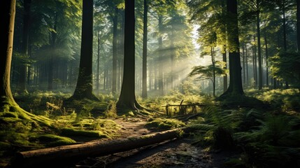Towering trees in lush woodland