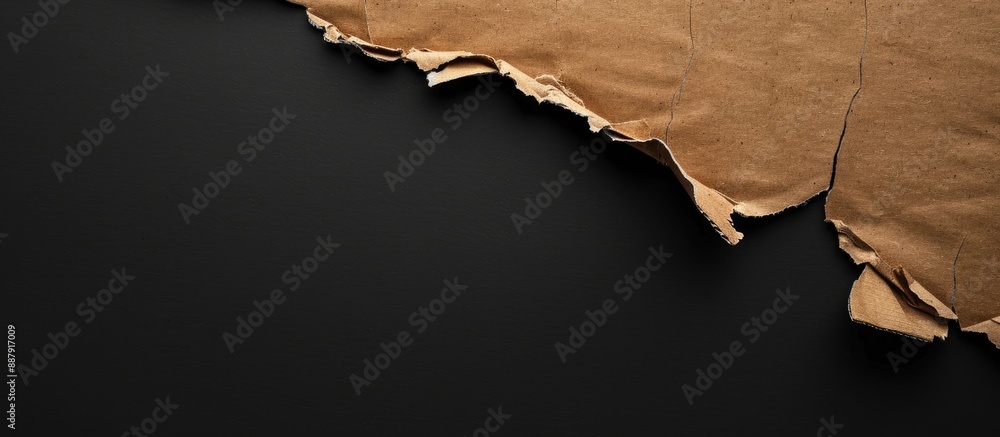 Poster a ripped piece of cardboard on a black background with ample copy space image