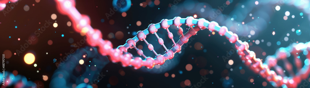 Poster close-up image of dna strands with a vibrant background, highlighting the intricate double helix str
