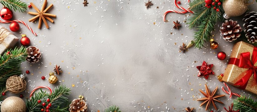 Festive holiday decor and accessories for Christmas celebrations featuring a variety of items with copy space image