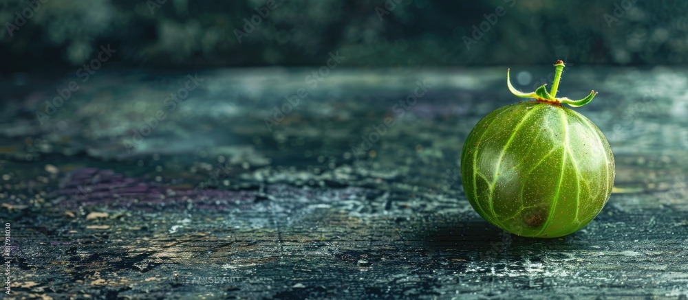 Aufkleber a ripe agrus or gooseberry displayed on a dark wooden surface with copy space image
