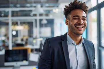 Naklejka premium Jeune homme professionnel souriant dans un bureau moderne