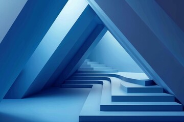 Fototapeta premium 3d triangle architecture with matte, gradient, deep, blue color. Minimalist Clean design. Elegant and high fashion 