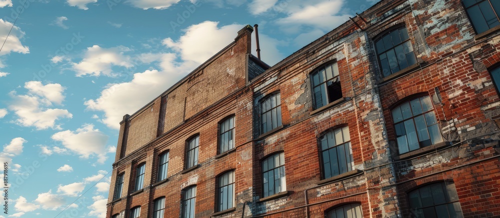 Aufkleber old industrial brick building pictured against the open sky in a copy space image