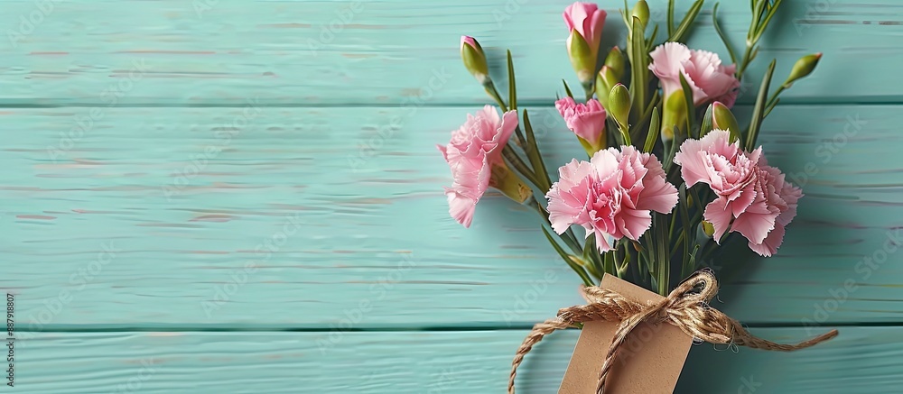 Aufkleber mother s day photography concept with a beautiful arrangement of blooming carnations tied with a bow