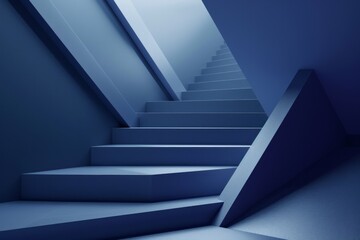 Obraz premium 3d triangle architecture with matte, gradient, deep, blue color. Minimalist Clean design. Elegant and high fashion 