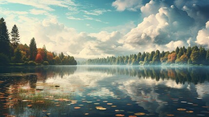 Fototapeta premium Tranquil lakes reflecting serene beauty