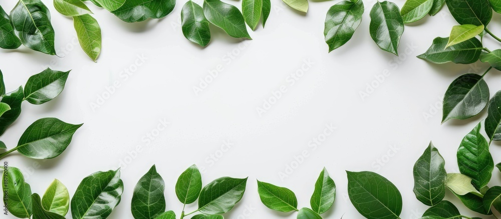 Poster Lovely border made of leaves on a white backdrop with a copy space image for adding text