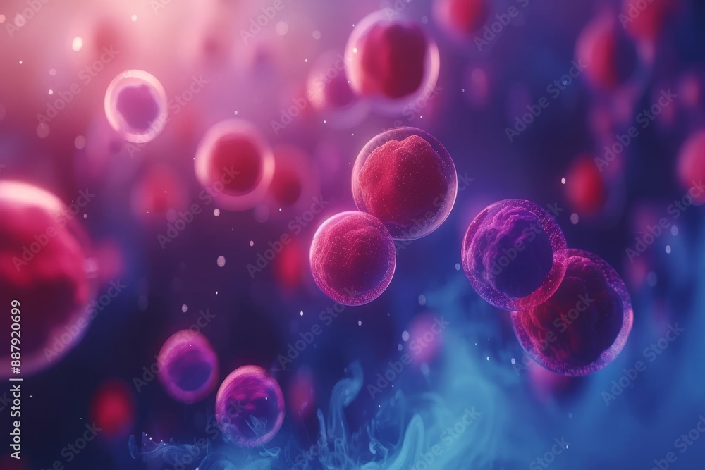 Poster abstract cosmic bubbles in vibrant colors, capturing the dynamic and energetic motion with bright an
