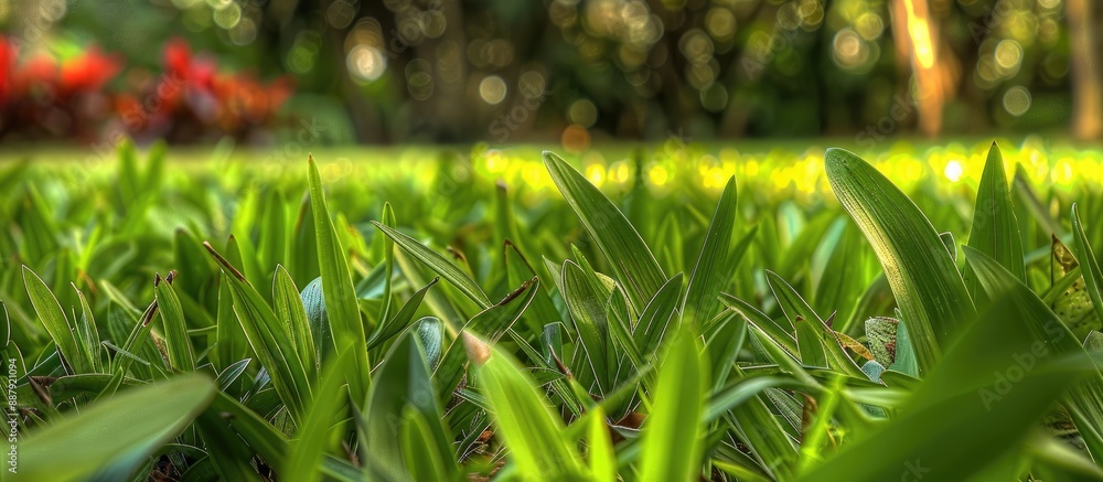 Poster close up hdr image focusing on grass and leaves with a local emphasis and ample copy space