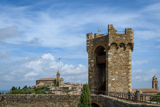castle ruins looking over and old village and church