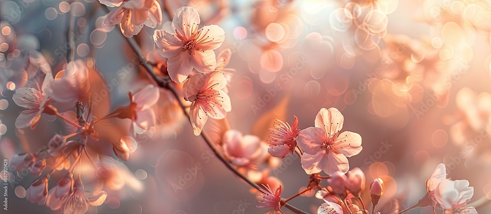 Poster cherry blossoms on a picturesque tree with a blurred backdrop the image has focused on a specific ar