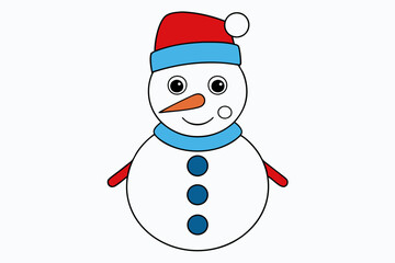 Snowman with Hat Vector Illustration - Cartoon Clipart and Line Art Design