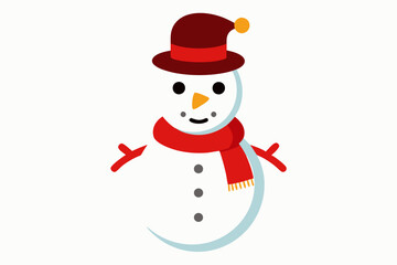 Snowman with Hat Vector Illustration - Cartoon Clipart and Line Art Design