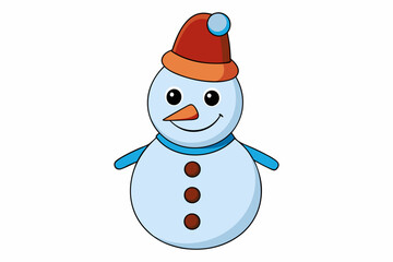 Snowman with Hat Vector Illustration - Cartoon Clipart and Line Art Design