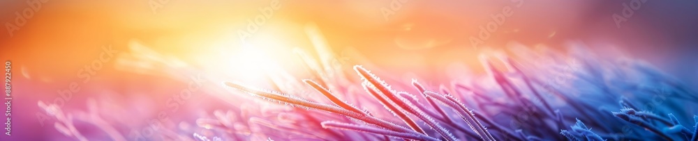 Poster abstract blurred background with colorful gradient and sun rays in a delicate frost pattern