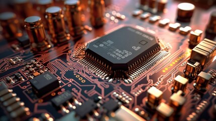 Close-up of a Microchip on a Circuit Board