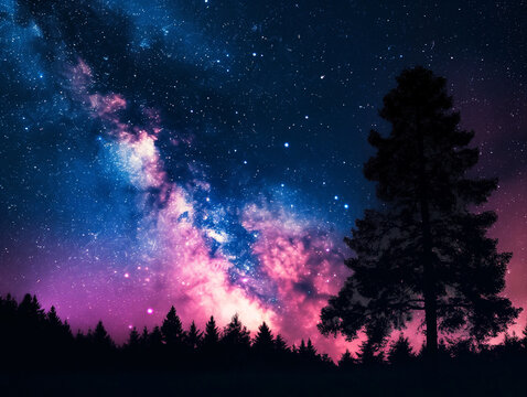 Night landscape with and starry night with 