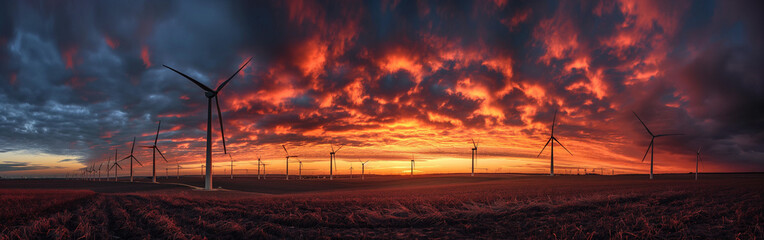 Obraz premium Wind turbine field at filds, blue sky